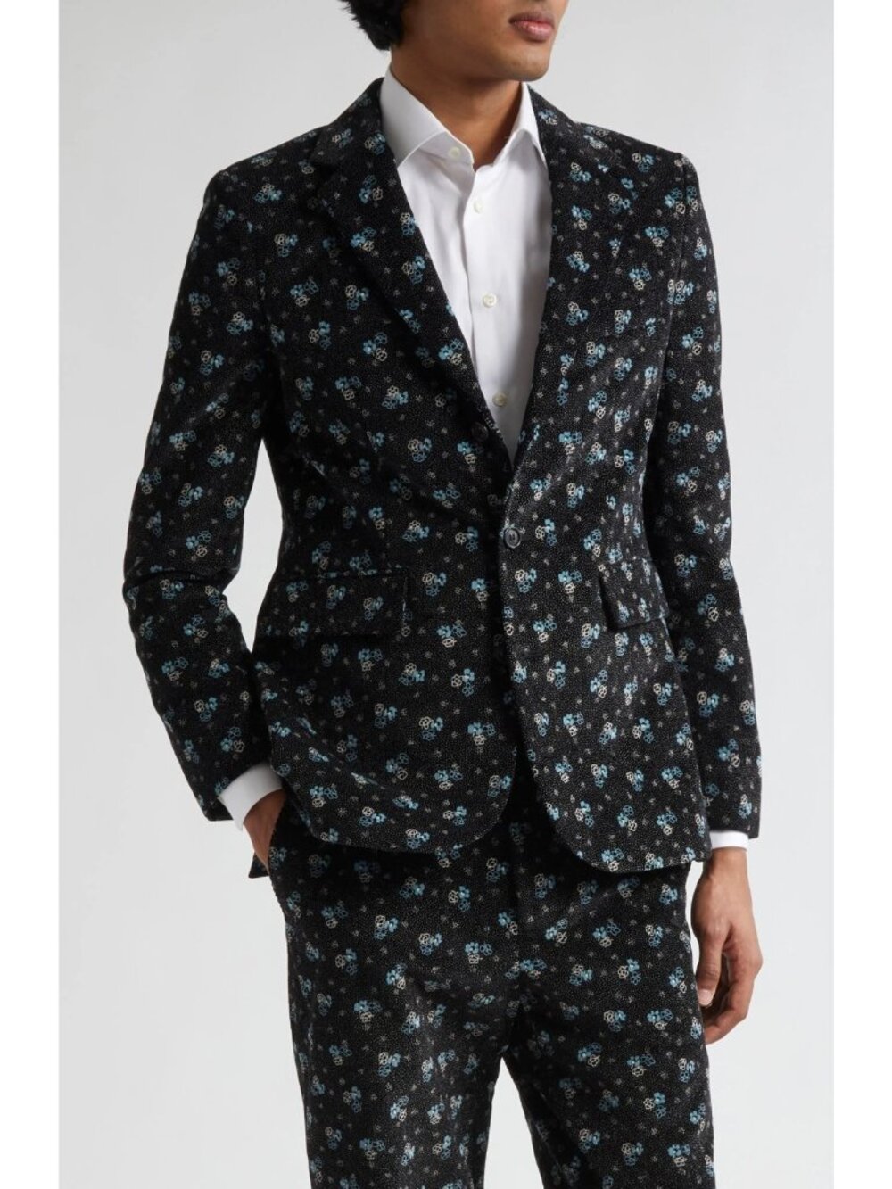 $2400 Bode Men's Chicory Cotton Corduroy Suit Jacket Blazer Black Floral Size 46